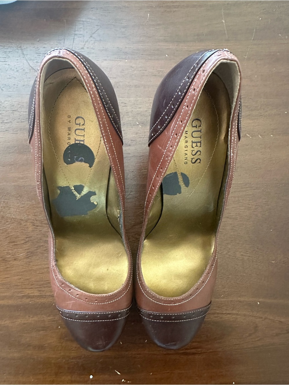 Guess by Marciano Brittany Two-Tone Brown Oxford Platform Heels, Sz 9.5 - Picture 5 of 8